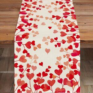 Valentines Day Table Runner Heart Dining Cloth Cottage Red Wedding Decor 13x60